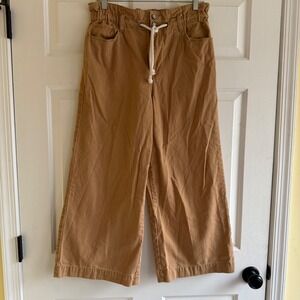 Kensie Jeans Women's Tan Wide Leg Cropped Pants Paperbag Waist Drawstring Sz 29